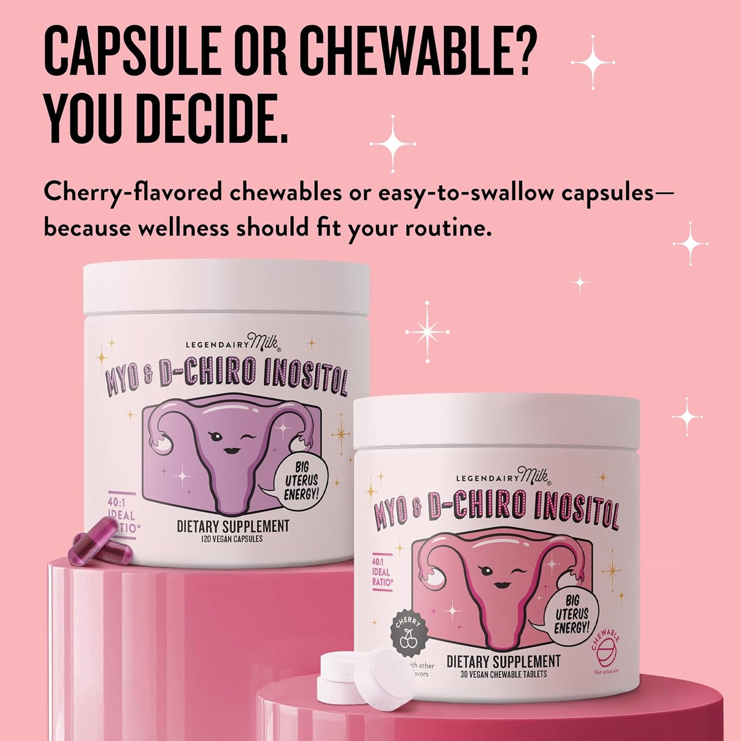 Legendairy Milk Pure Inositol Chewable Tablets - Myo-Inositol & D-Chiro Supplement for Hormonal Balance & Fertility Support - Ideal 40:1 Ratio - 30 Day Supply