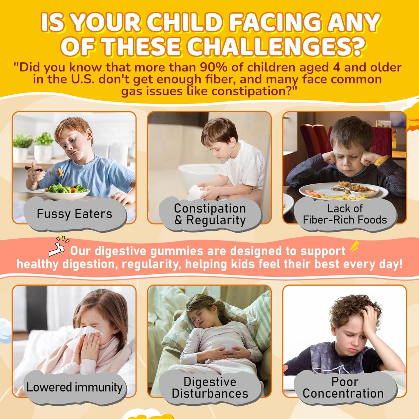 2Pack Probiotics for Kids Teen + Veggie & Fruit Fiber Gummies, with 12 Billion CFU Probiotic, Organic Inulin Prebiotics Fiber, Methyl B12 B6 C for Children's Digestive & Gut, Immune Health, Sugar Free