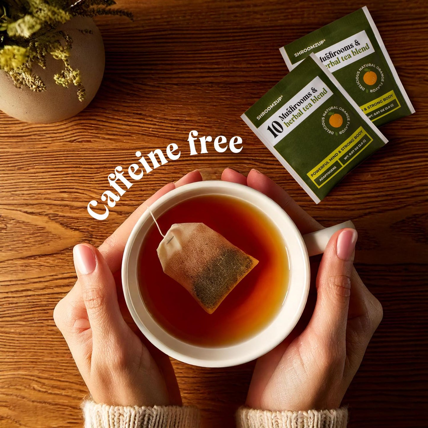 20 in 1 Mushroom Tea with Lion’s Mane, Ashwagandha, Cordyceps, Reishi, Chaga, Ginkgo Biloba, Green Tea for Better Energy and Focus - Caffeine Free Adaptogenic Tea for Wellness - 20 Tea Bags