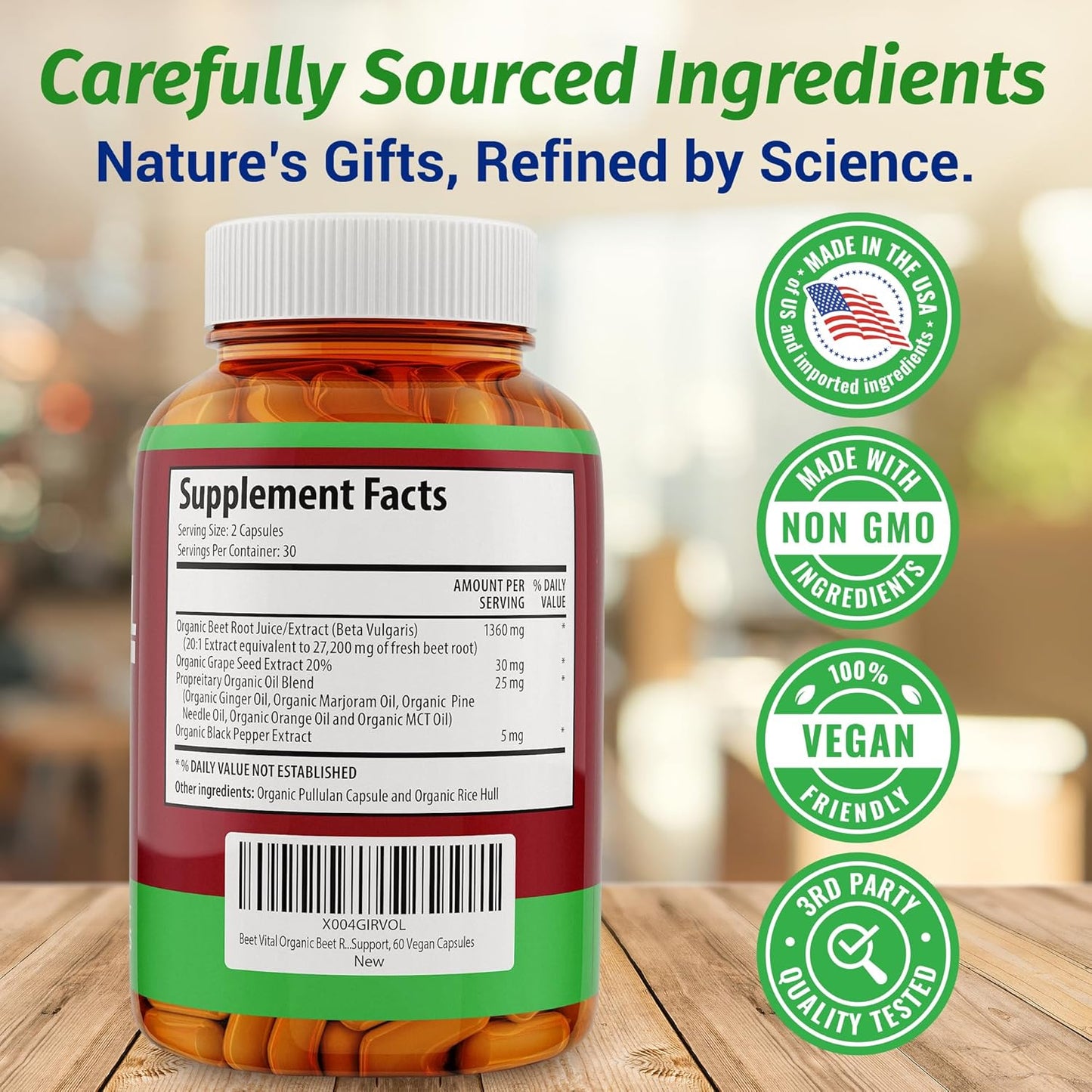 1 Body Beet Vital, Organic Beetroot Capsules for Circulation, Energy, & Stamina, Nitric Oxide Booster Beets Supplements with 1360mg Beetroot Extract, Vegan, Non-GMO - Beet Root Supplements, 60 Count