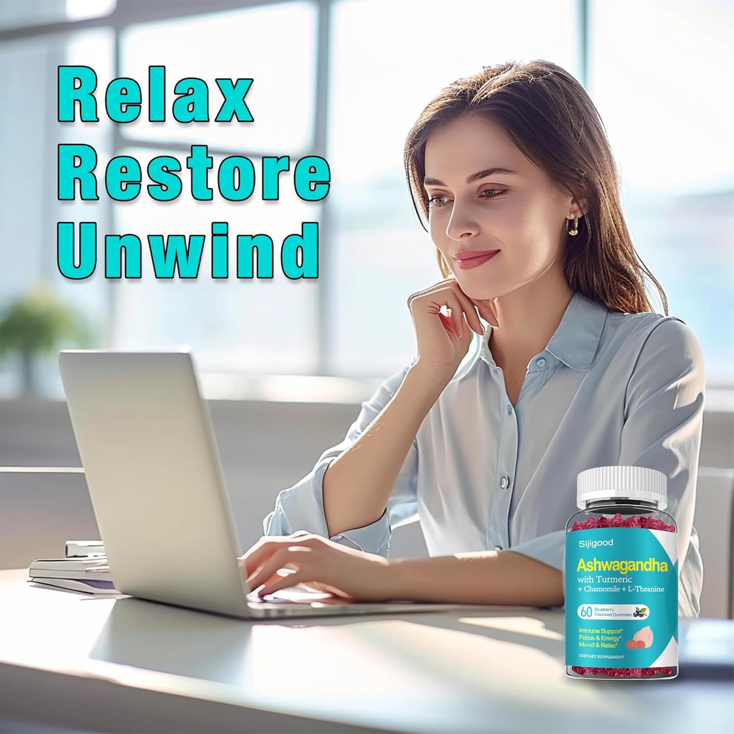 2 Pack Ashwagandha Gummies, Support for Immunity, Relaxation, Calm Mood & Zzz, Ashwagandha Supplements for Men & Women, Natural Blueberry Flavor, 120 Count