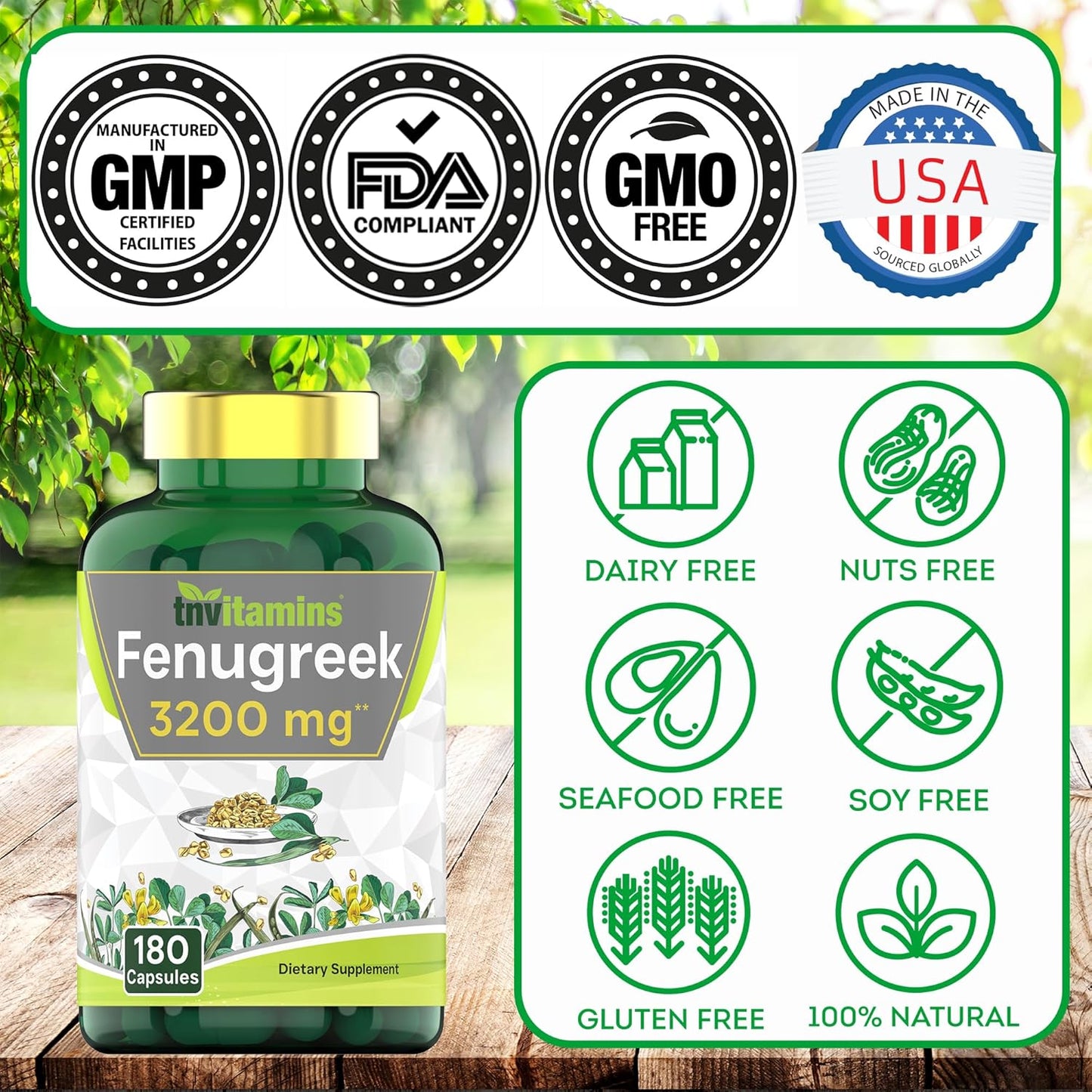 Fenugreek Capsules: 3200 mg - 180 Capsules | Fenugreek Supplement for Men & Women | Fenugreek Seed Powder Extract | Non-GMO | Made in The USA!