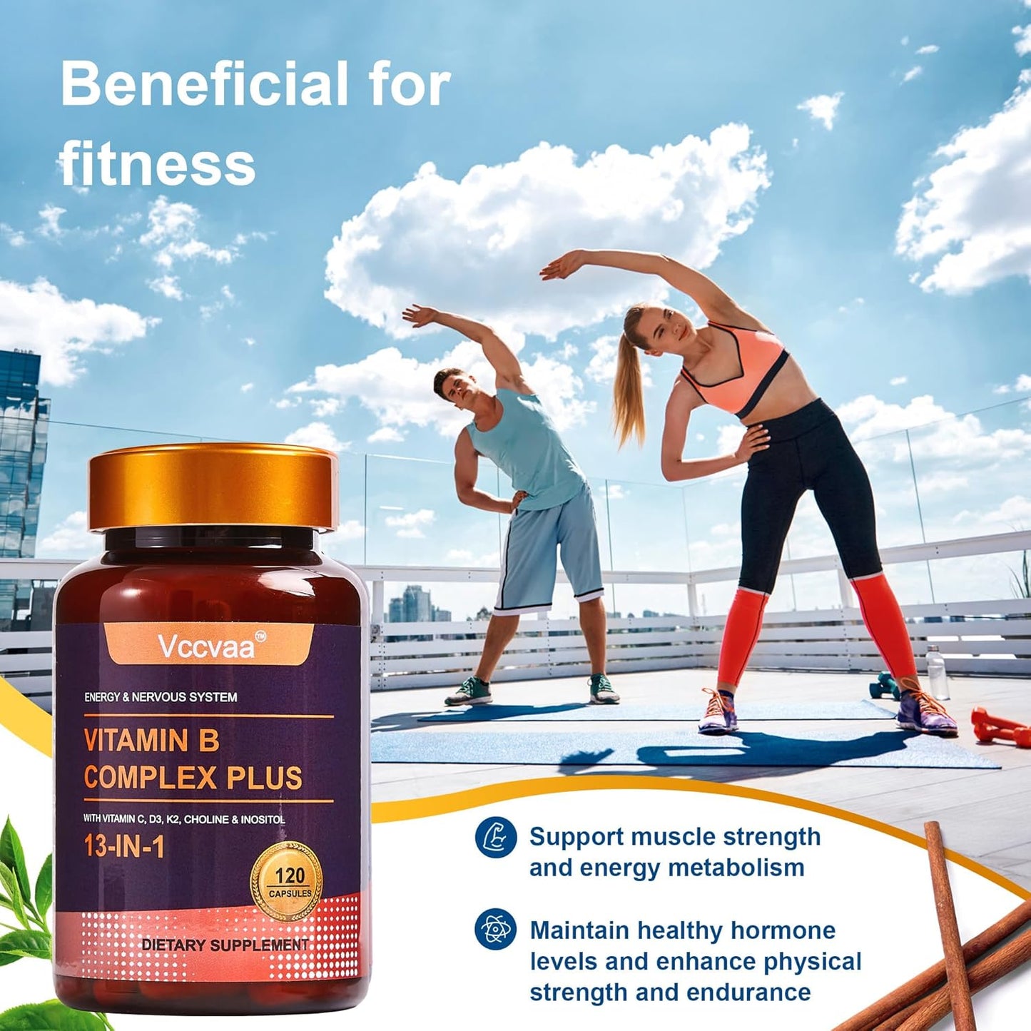 13-in-1 Vitamin B Complex Plus with Biotin, Inositol, Folate, B12, C, D3, K2 – Energy, Nerve & Immune Support for Men & Women – Vegan, Non-GMO, 120 Capsules