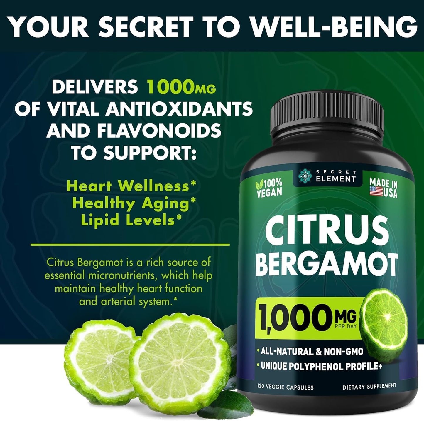 (2 PACK) Citrus Bergamot Extract 1000mg - Citrus Bergamot Supplement for Circulatory Health, Immunity, and Graceful Aging - 2x the potency of Citrus Bergamot 500mg - 240 Vegan Citrus Bergamot Capsules