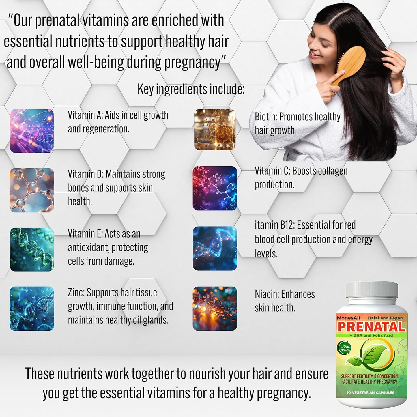 Prenatal Vitamins for Women | Postnatal | Vegan, Halal Gelatin Free | with Folate, Iron & Biotin | Supports Pregnancy, Postpartum Energy & Hair Health, 90 Count