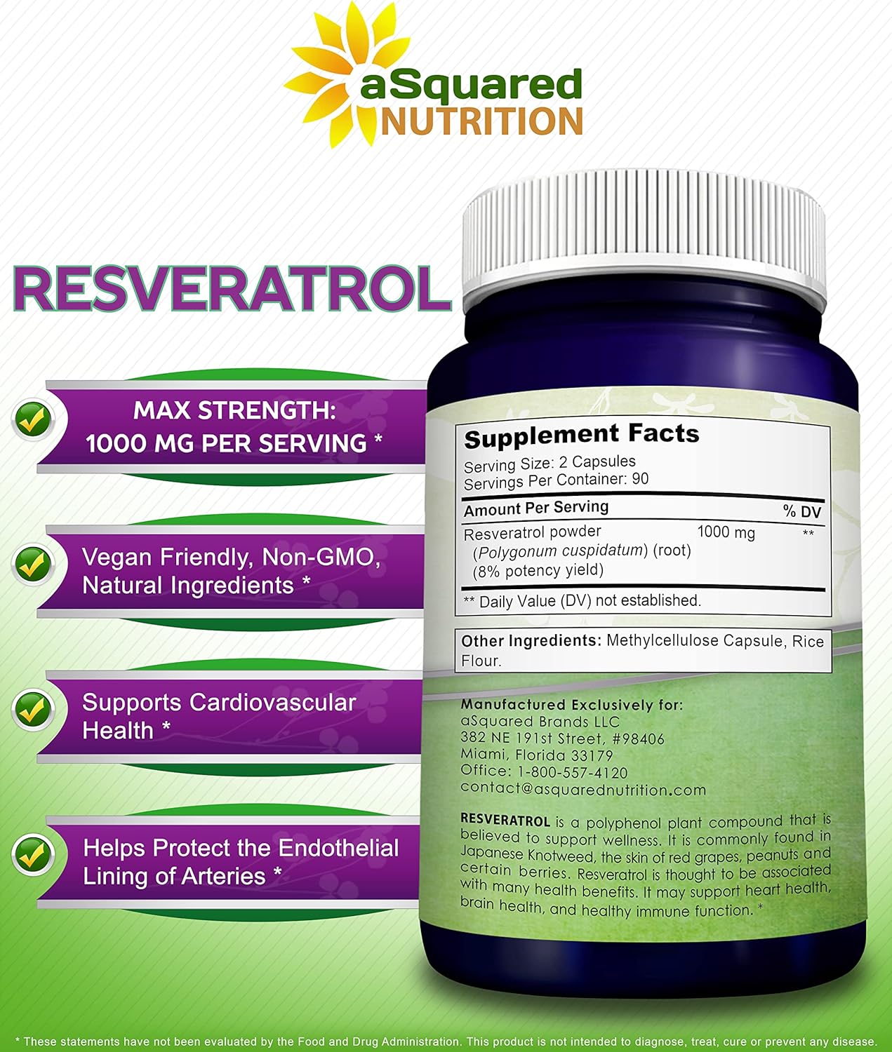 100% Natural Resveratrol - 1000mg Per Serving Max Strength (180 Capsules) Antioxidant Supplement, Trans-Resveratrol Pills for Heart Health & Pure, Polyphenols