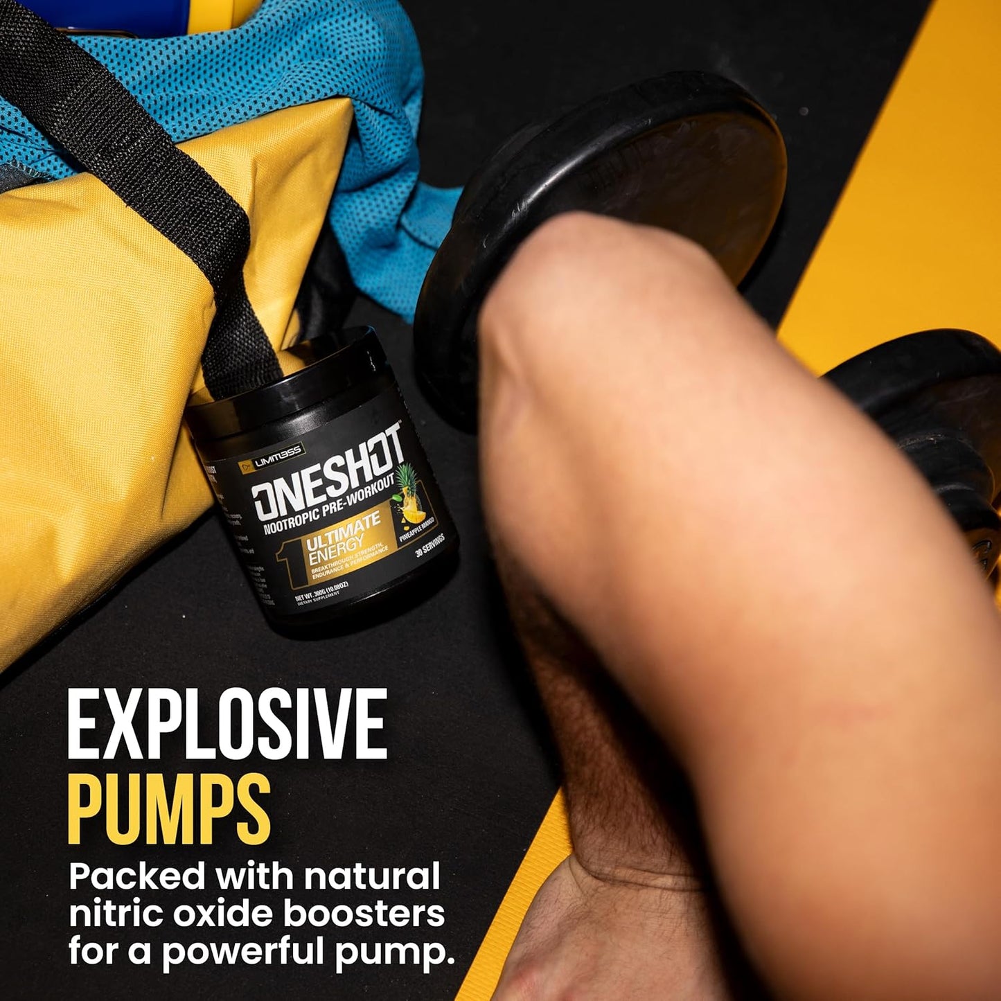 ONESHOT Pre Workout Powder for Men and Women - BCAAS Amino Acids Supplement Powder, 200mg Caffeine, Beta Alanine Powder, Citrulline Malate Preworkout Powder - Pineapple Mango - 30 Servings