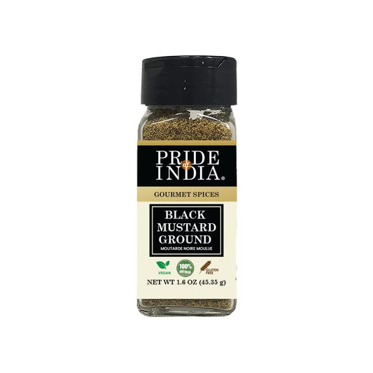 Pride of India – Black Mustard Seed Ground – Perfect Ingredient in Spice Blends – Spice up Pickles/Curries/Stews – Additives Free/Gourmet Spice – Easy to Use – 2.6 oz. Small Dual Sifter Bottle