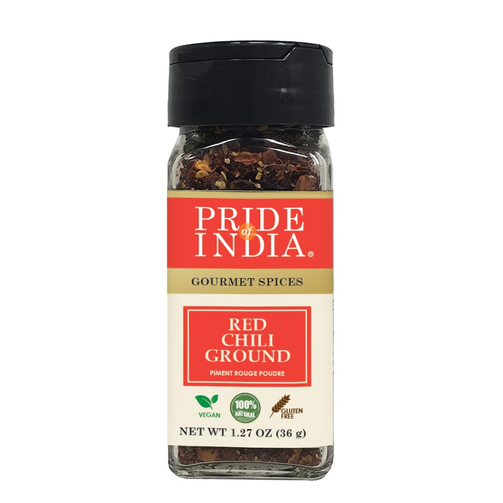 Pride of India | Red Chili Flakes 1.27 oz (36 gm) Small Dual Sifter Jar | Gourmet Spice, Culinary Must Have | Pleasant Heat, Distinct Flavor & Aroma | Sprinkle onto Pizza, Pasta, Pork, Flatbread | Easy to Store | Vegan, Non-Bioengineered