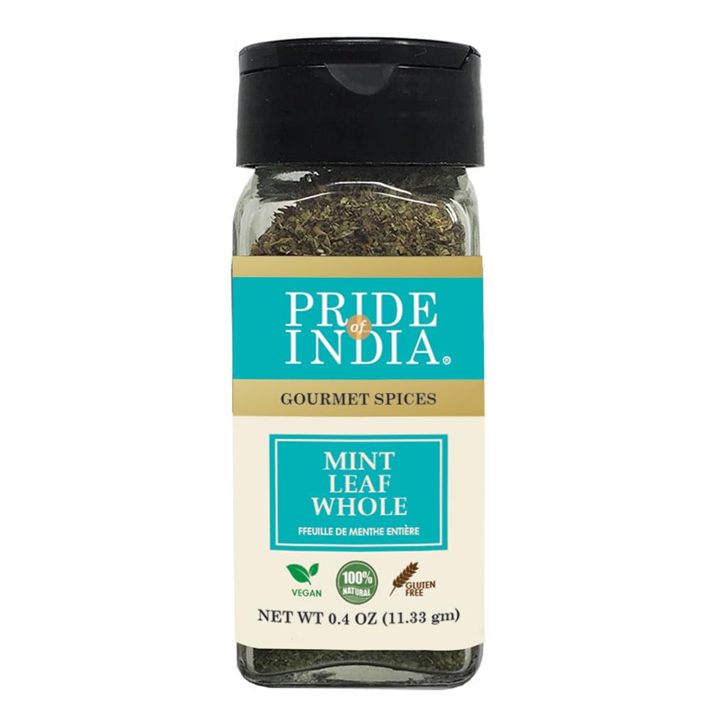 Pride of India – Mint Leaf Whole – Cut & Sifted for Convenience of Use – Good for Culinary Uses – Ideal for Tea/Beverages – Easy to Use – 1 oz. Small Dual Sifter Bottle