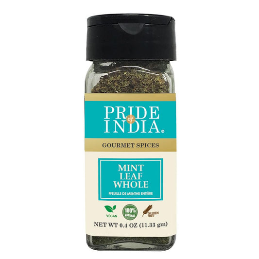 Pride of India – Mint Leaf Whole – Cut & Sifted for Convenience of Use – Good for Culinary Uses – Ideal for Tea/Beverages – Easy to Use – 1 oz. Small Dual Sifter Bottle