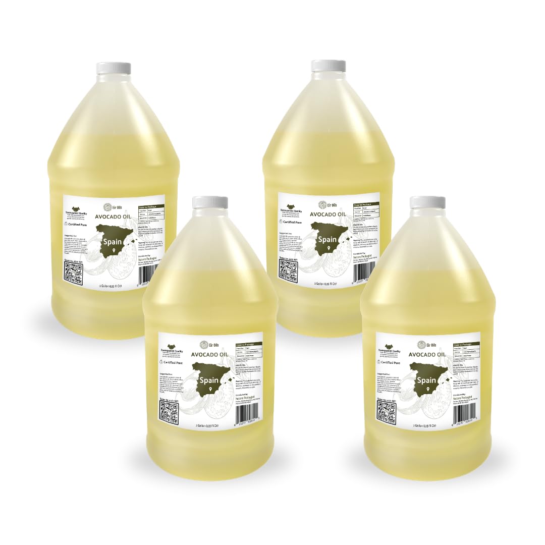 Avocado Oil - Direct from EIR Oils Farm in Spain - 100% Pure Carrier Oil for Hair, Face, and Skin - Hand-Picked, Cold-Pressed Carrier Oil - (4Gallons)