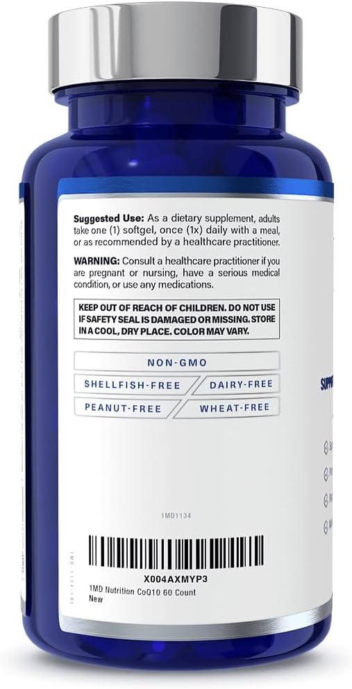 1MD Nutrition CoQ10 - for Heart Health & Cellular Energy Production - Health Supplement for Men & Women - Coenzyme Q10 Softgel - 60 Days (2-Pack)