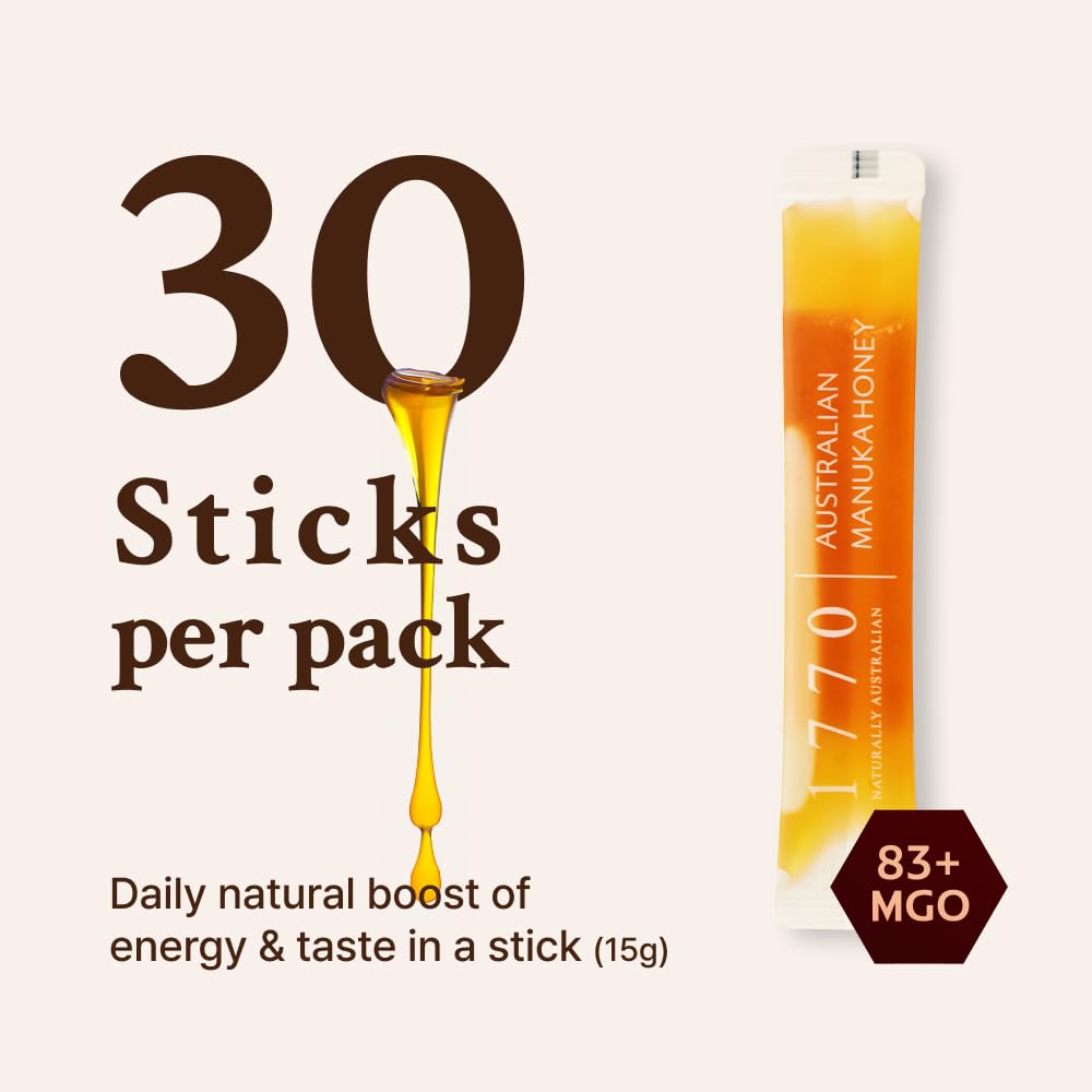 1770 Naturally Australian Manuka Honey Sticks (MGO 83+ (30 Sticks))