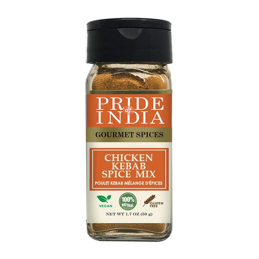 Pride of India | Butter Chicken Kebab Seasoning Marination Spice 1.7 oz (48 gm) Small Dual Sifter Bottle | Gourmet Spice Blend Ideal for Grilling, BBQ & Roasting | Prepare Juicy Kebabs, Chicken, Wraps, Pizza | Vegan, Gluten-Free, Preservatives Free