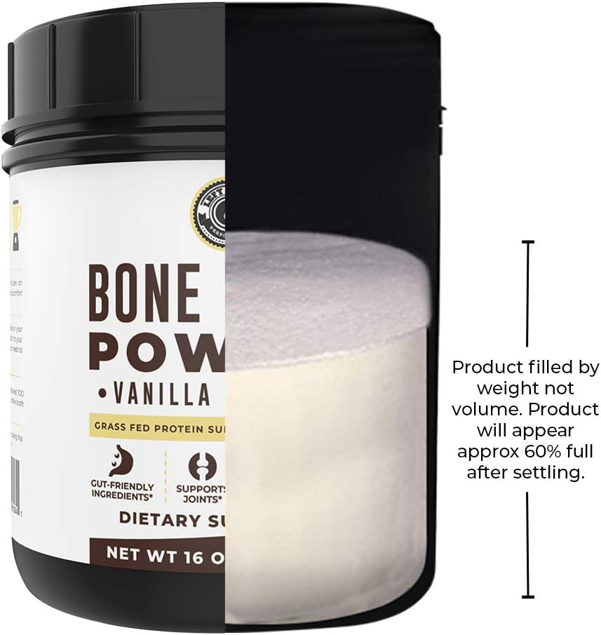 16oz Vanilla Bone Broth Protein Powder From Grass Fed Beef - Non-GMO Ingredients, Gut-Friendly, Low Carb Dairy Free Protein Powder - Natural Collagen Source For Joint Support - Keto Friendly
