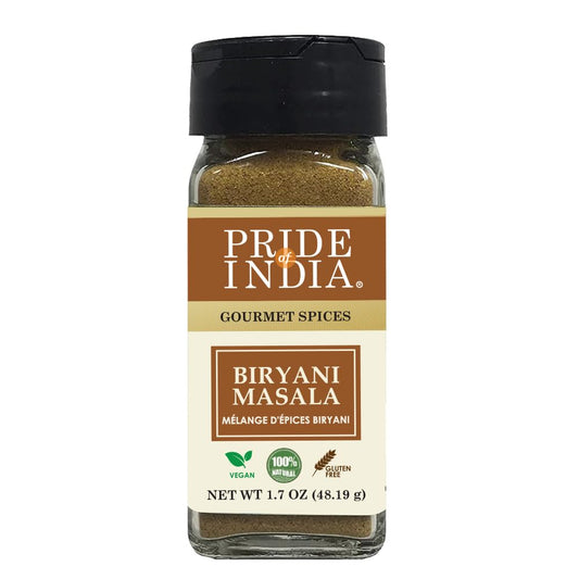Pride of India – Indian Biryani Masala Seasoning Spice - 2.40 oz. Small Dual Sifter Bottle – Gourmet Spice Blend - Ideal for layered vegetable and meat pilaf – Suitable for Vegetarians & Vegans