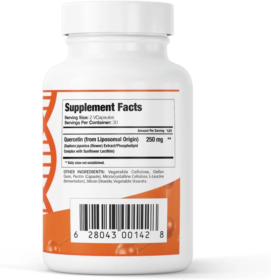 250mg Liposomal Quercetin Supplements - 60 Vegan Capsules to Support Antioxidant Defense, Cellular Health & Immune System - Quercetin Capsules Perfect for Healthy Aging and Vitality