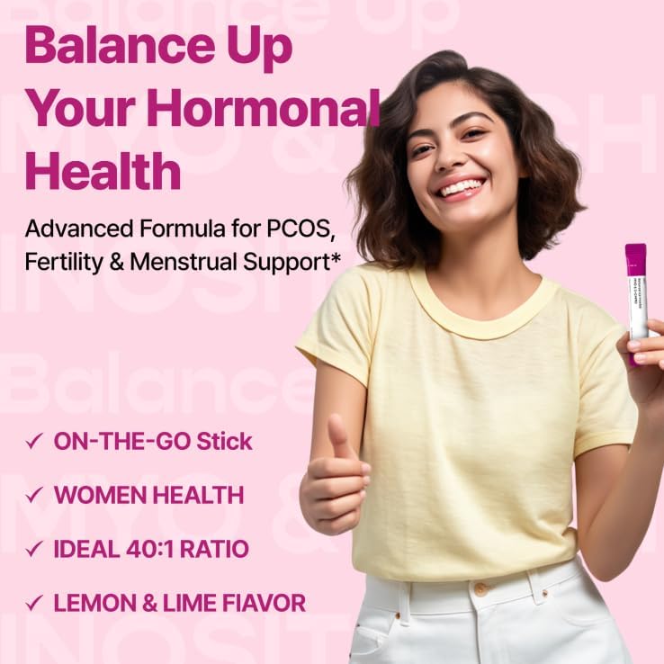 Balance Up Myo-Inositol & D-Chiro Inositol | 40:1 with Folate & Choline Hormone & Reproductive Health for Women| On-The-Go Powder Stick Supplement| Lemon Lime Flavor 30 Single-Serve Sticks