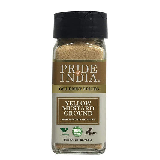 Pride of India Yellow Mustard Ground | Gourmet Spice Powder for Pickles, Sauces, Hotdogs & Dressings | Fine Mustard Powder | Preservative-Free | Easy to Use Small Dual Sifter Jar 2.6 oz