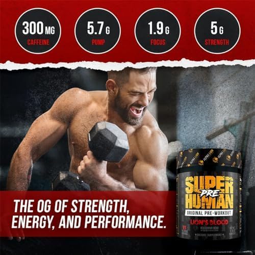 ALPHA LION Pre Workout Powder, Beta Alanine, L-Taurine & Tri-Source Caffeine for Sustained Energy & Focus, Nitric Oxide & Citrulline for Pump (21 Servings, Lion's Blood Flavor), Pack of 1