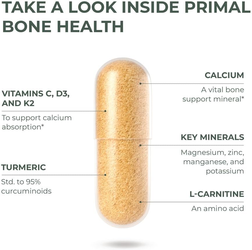 Primal Harvest 2 Pack, Primal Bone Health Calcium Carbonate Bone Health Complex for Men & Women with Calcium, Magnesium, Zinc, Manganese, Potassium, & L-Carnitine (240 Capsules)