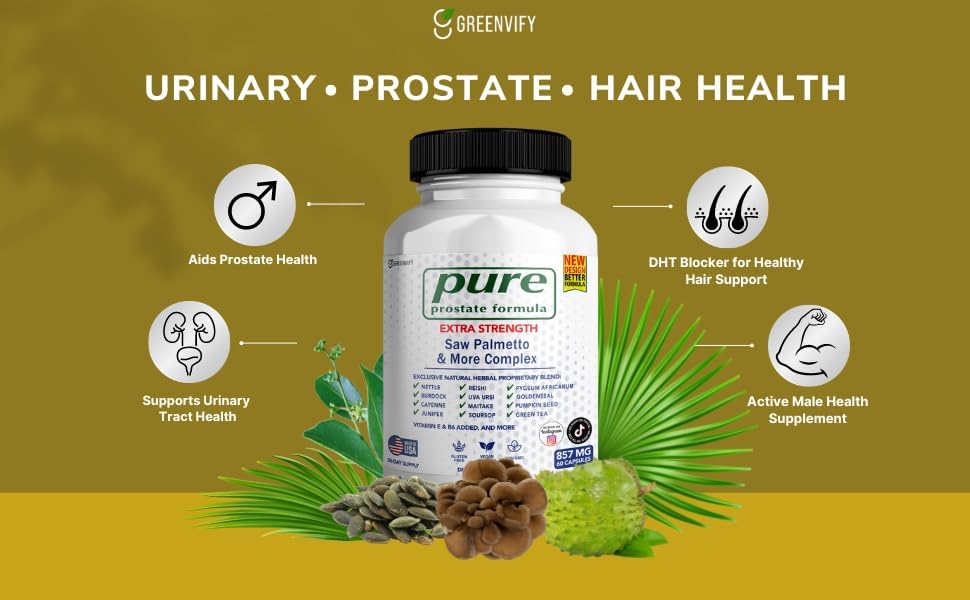 Pure Prostate Formula Saw Palmetto & More Complex 857 mg Prostate Supplements for Men Capsules, Health Supplements - Maximum Strength, All Natural to Support Normal & Healthy Function (1)