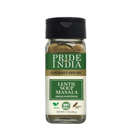 Pride of India - Lentil Soup Masala – Authentic Indian Taste – Spice Blend for Lentil Soups and Stews – Flavorful Mix – Easy to Use – 1.7 oz. Small Dual Sifter Bottle- Ideal for Vegans & Vegetarians