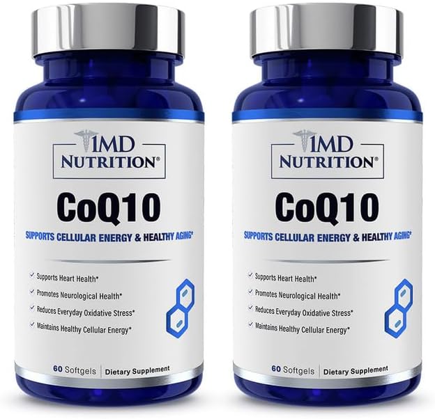 1MD Nutrition CoQ10 - for Heart Health & Cellular Energy Production - Health Supplement for Men & Women - Coenzyme Q10 Softgel - 60 Days (2-Pack)