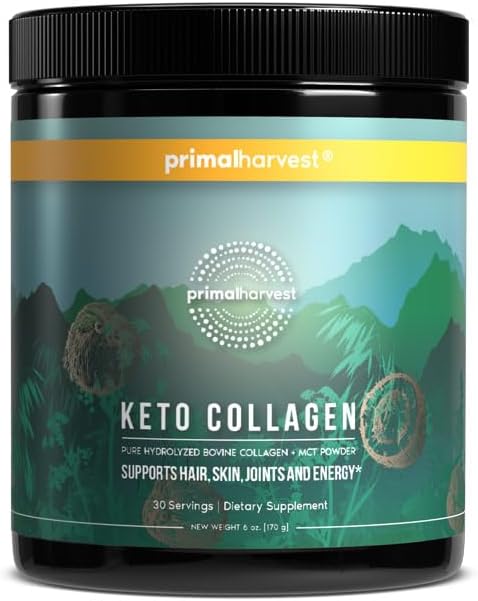 Primal Harvest Keto Collagen Powder with MCT Oil Hydrolyzed Collagen Peptides 10 oz Unflavored Paleo & Keto Friendly Protein Supplement