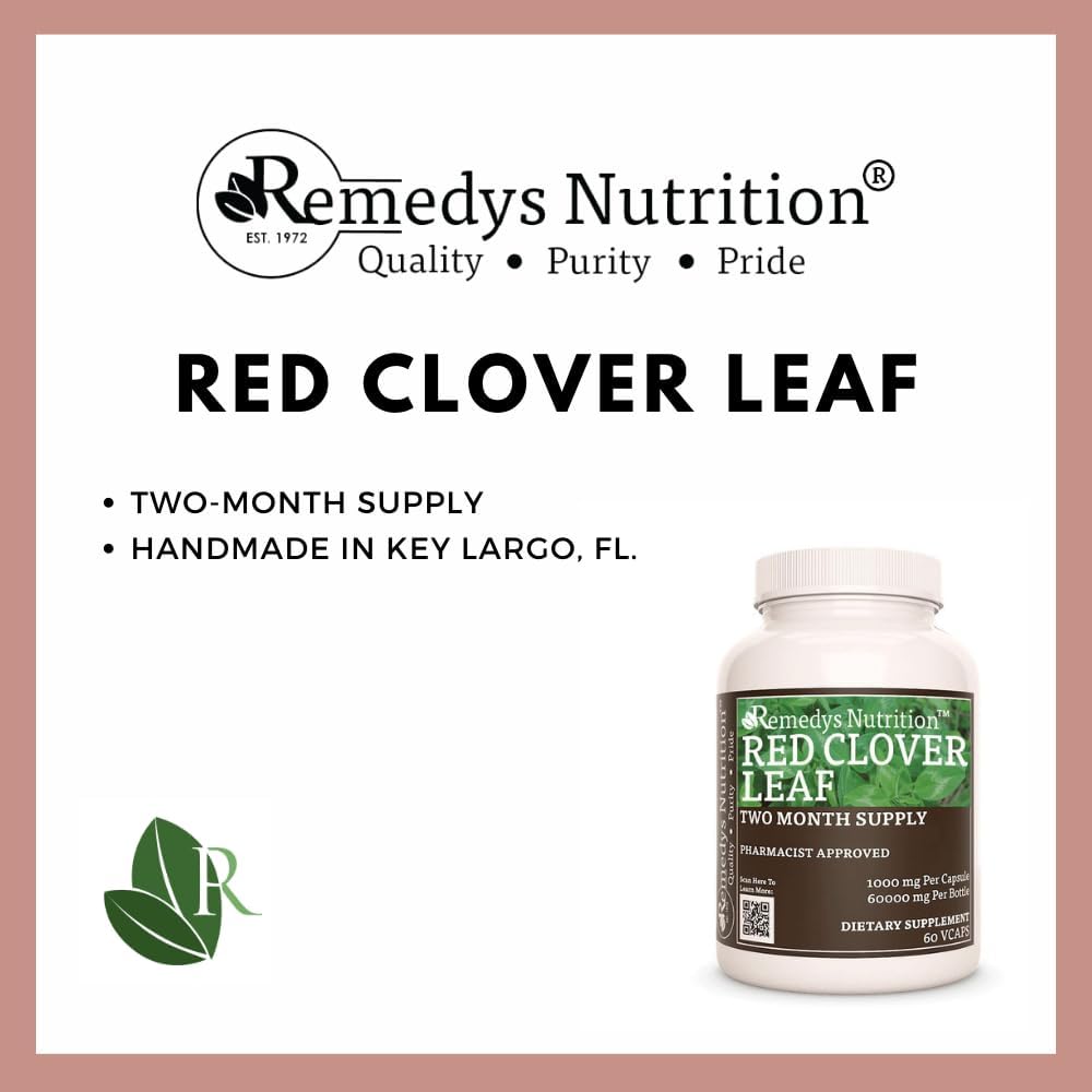 Remedy's nutrition Red Clover Leaf | 1,000 mg, 60 Vegan Capsules Herbal Dietary Supplement | Two Month Supply