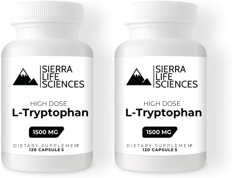 1500mg High Dose L-Tryptophan Max in Easy-to-Swallow Capsules | Gluten-Free, Non-GMO | 40 Servings (2-Pack)