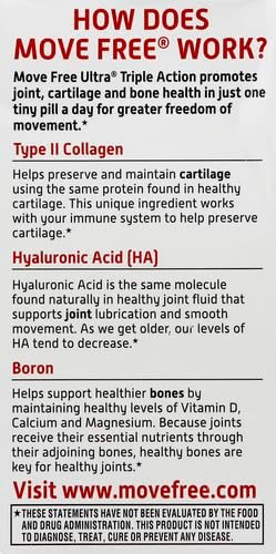 Move Free Ultra Triple Action Joint Support Supplement - Type II Collagen Boron & Hyaluronic Acid - Supports Joint Comfort, Cartiliage & Bones in 1 Tiny Pill Per Day, 30 Tablets (30 Servings)*