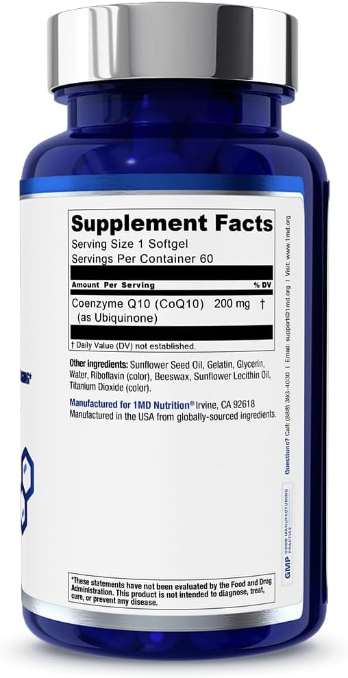 1MD Nutrition CoQ10 - for Heart Health & Cellular Energy Production - Health Supplement for Men & Women - Coenzyme Q10 Softgel - 60 Days (2-Pack)