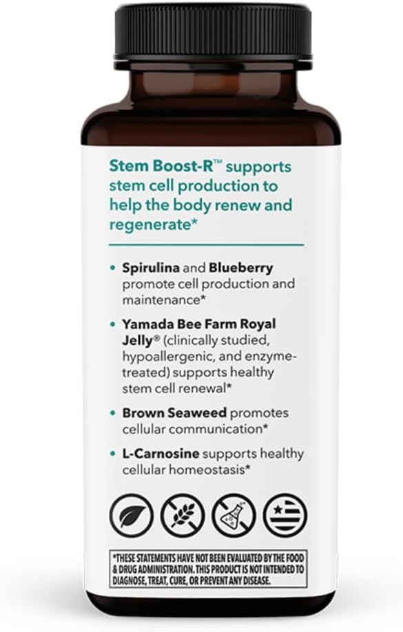 LifeSeasons Stem Boost-R - Stem Cell Support - Repairs Damaged Tissue - Vitamin Supplement with Antioxidants - Royal Jelly, Spirulina, Blueberry, Brown Seaweed & L-Carnosine - 120 Capsules (Pack of 2)