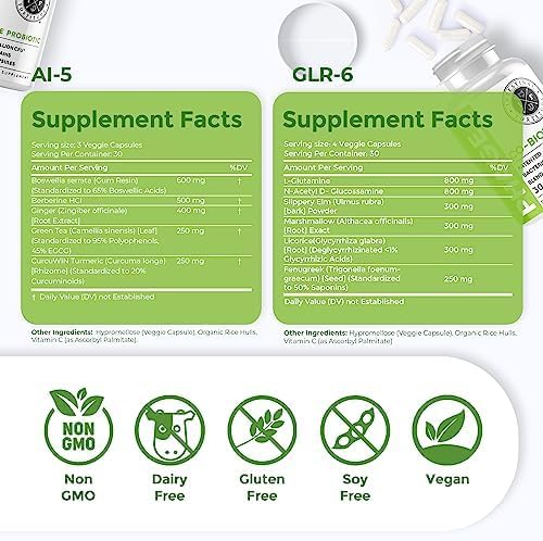 Intestinal Fortitude AI-5 & GLR-6 Digestive Health Supplement Bundle w/Glutamine, Turmeric, Curcumin for Gut Health Capsule Supplement & Support Digestive Health, Non-GMO, Dairy Free - 30-Day Supply