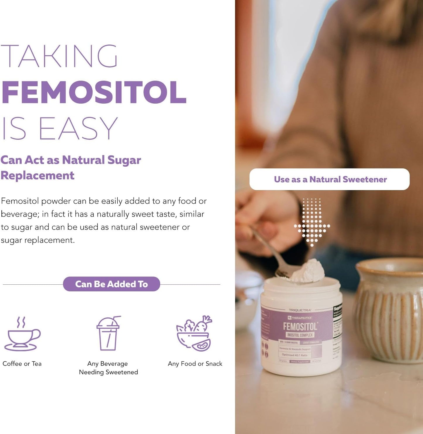 FemoSitol Inositol Powder | Myo-Inositol & D-Chiro Inositol Complex - Clinically Proven 40:1 Ratio (Vitamin B8) | PCOS, Hormonal Balance & Healthy Ovarian Function Support (123 gram – 60 Servings)