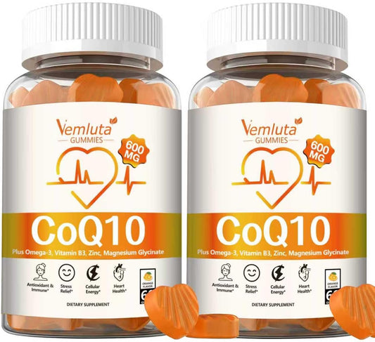2 Packs 600MG CoQ10 Gummies - 3X Better Absorption Coenzyme Q10 (Ubiquinone) Gummies for Adults, Co Q10 Supplement Plus Omega-3, Magnesium, Vitamin B3 & Zinc,Energy, Brain＆ Heart Support,120 Counts