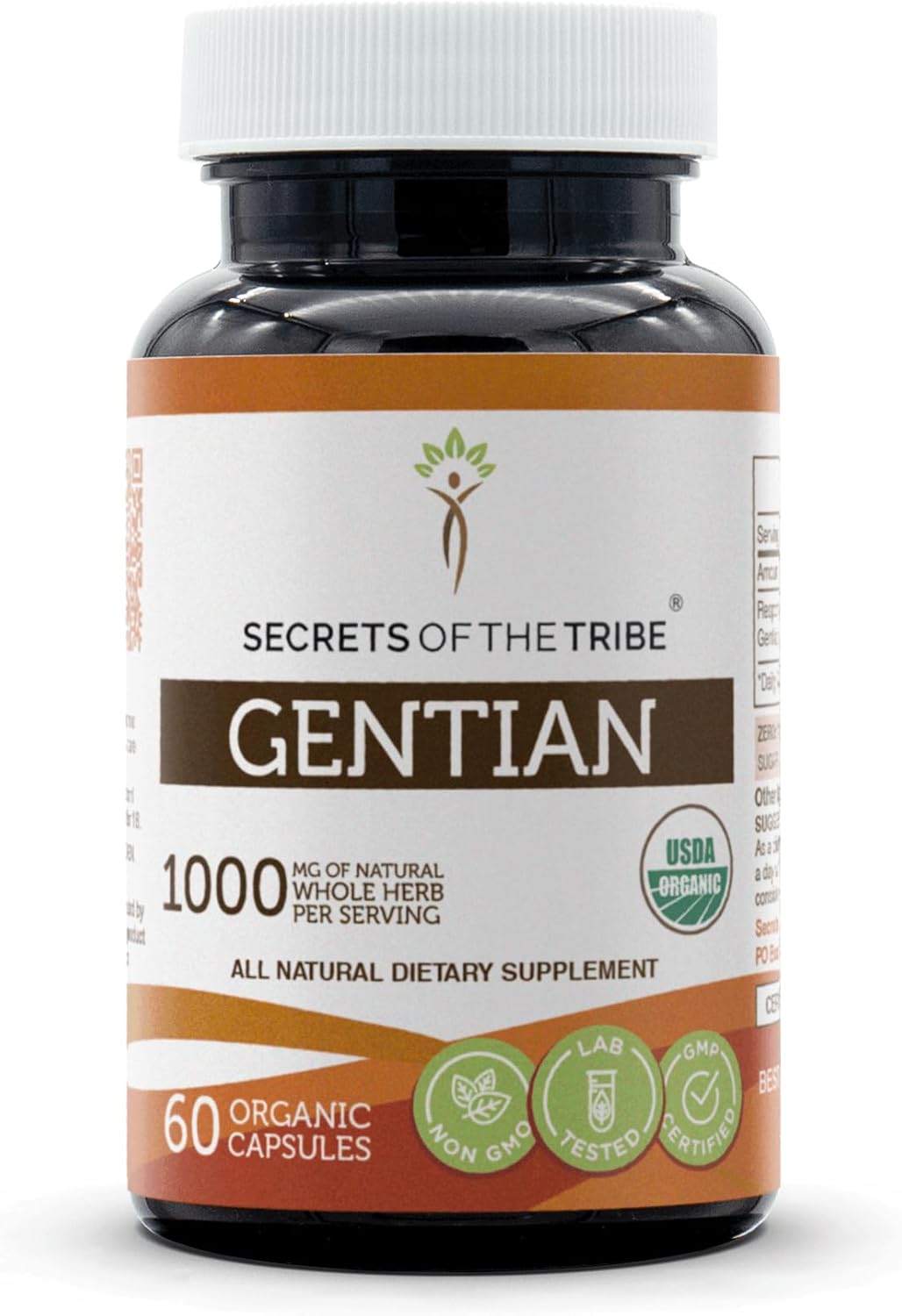 Secrets of the Tribe Gentian USDA Organic Capsules | Certified Organic Vegetarian Capsules, Herbal Dietary Supplement | Gentiana Lutea Dried Root (60 Count)