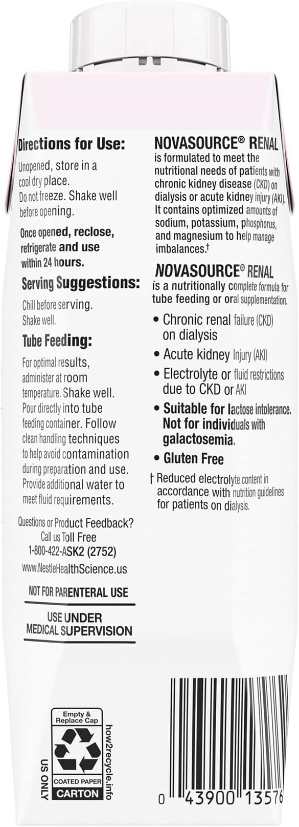 Nestle Novasource Renal Nutritionally Complete Formula Strawberry 8 oz Carton 24 Ct