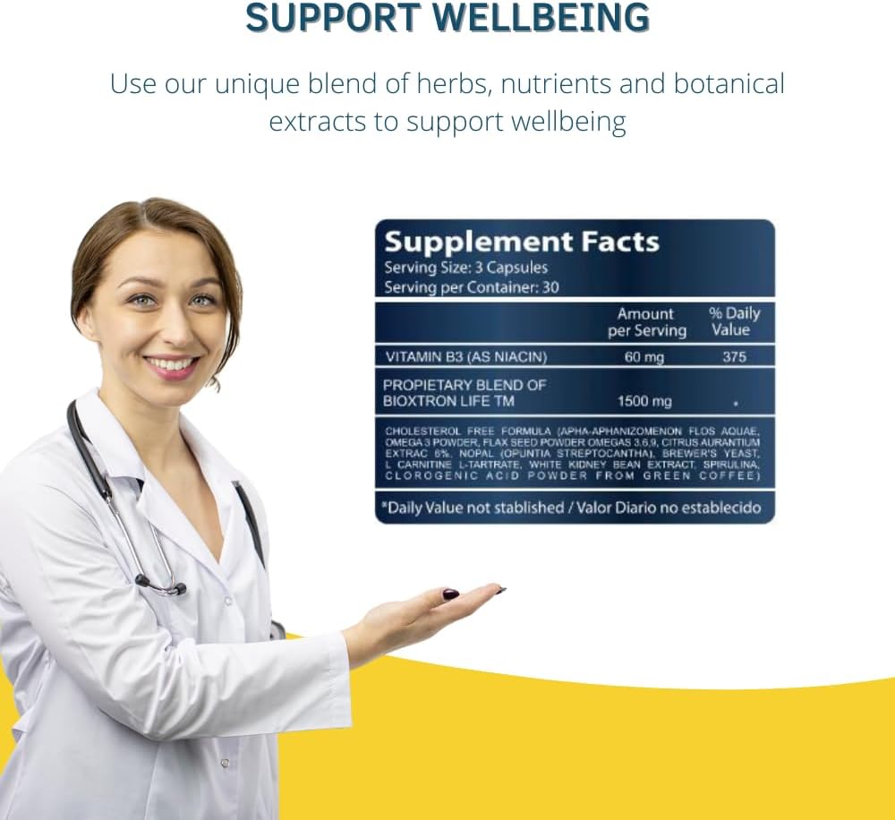 Bioxtron Life Cholesterol Natural AFA Stem Cell Supplement - Stem Cell Production - Immune System Support - Supports Cholesterol Levels - Supports Joints & Muscles - 90 Caps