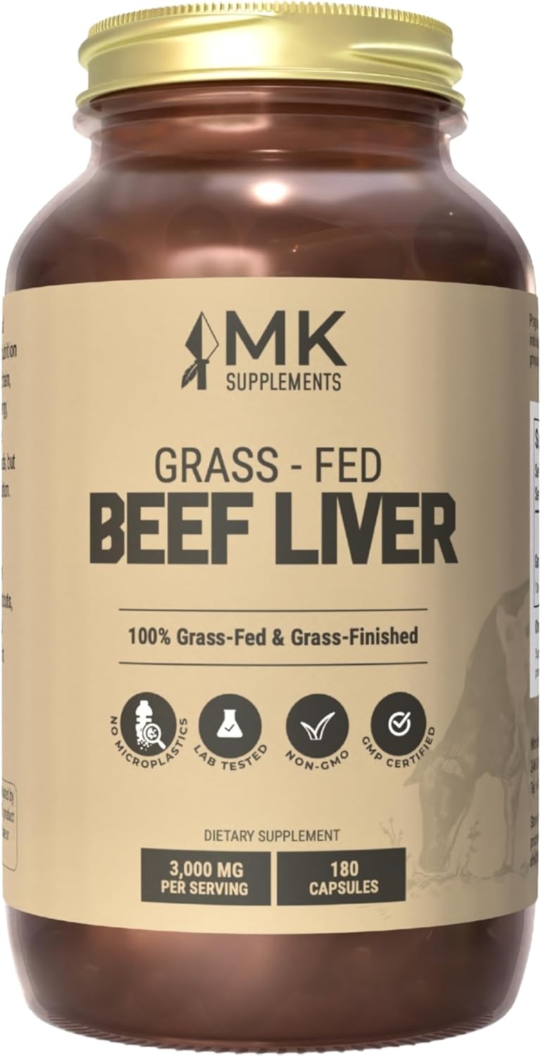 MK Supplements – Grass Fed Beef Liver 3000 mg, Freeze-Dried Beef Liver Capsules, 100% Pasture-Raised in New Zealand, 180 Liver Capsules, 45-Day Supply
