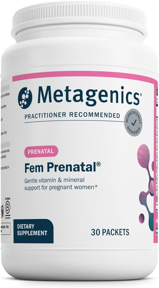 Metagenics Fem Prenatal - Prenatal Vitamin & Minerals Supplement* - Prenatals for Women* - with Vitamin C, Iodine & Biotin - Multivitamins Gentler to The System - 30 Packets