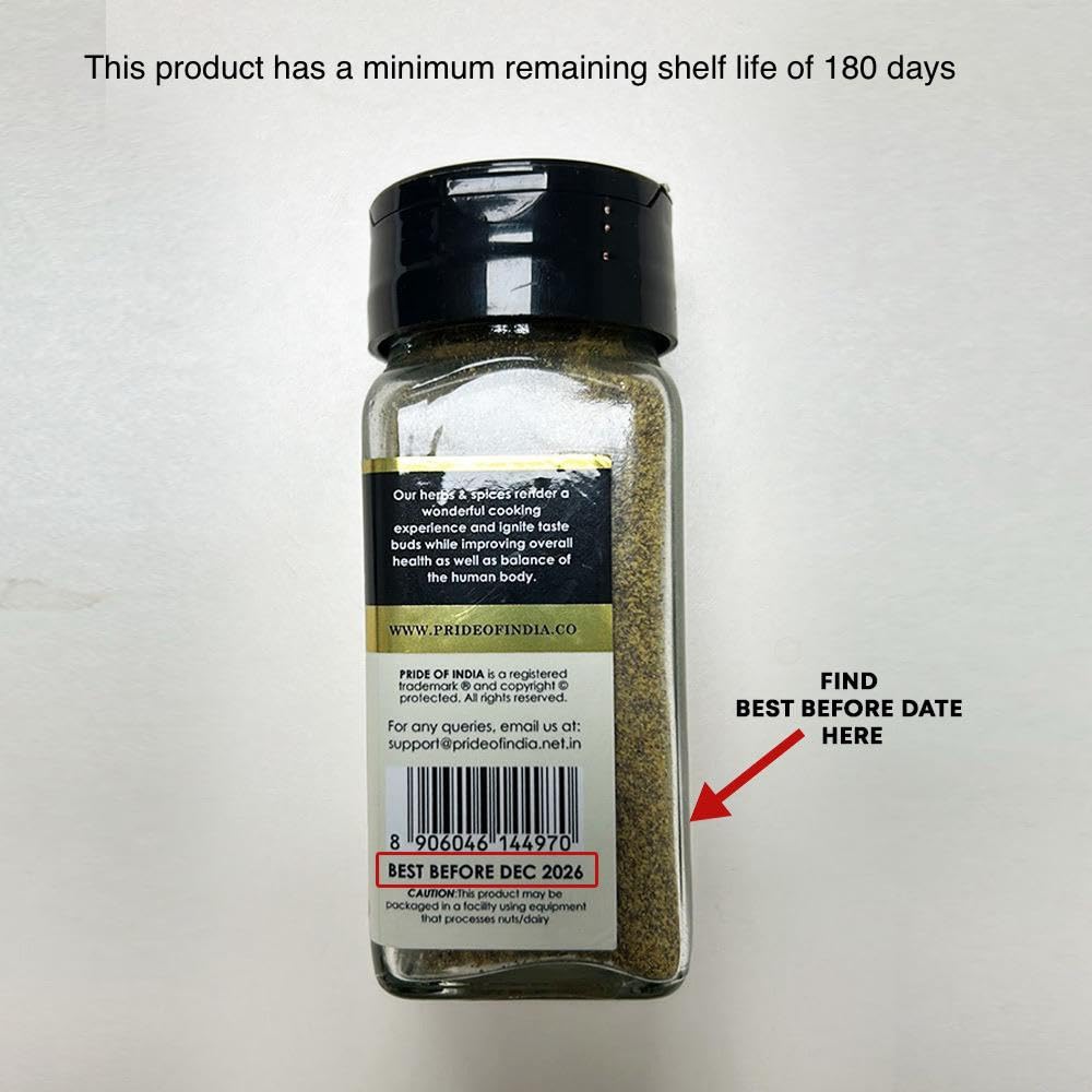 Pride of India – Black Mustard Seed Ground – Perfect Ingredient in Spice Blends – Spice up Pickles/Curries/Stews – Additives Free/Gourmet Spice – Easy to Use – 2.6 oz. Small Dual Sifter Bottle