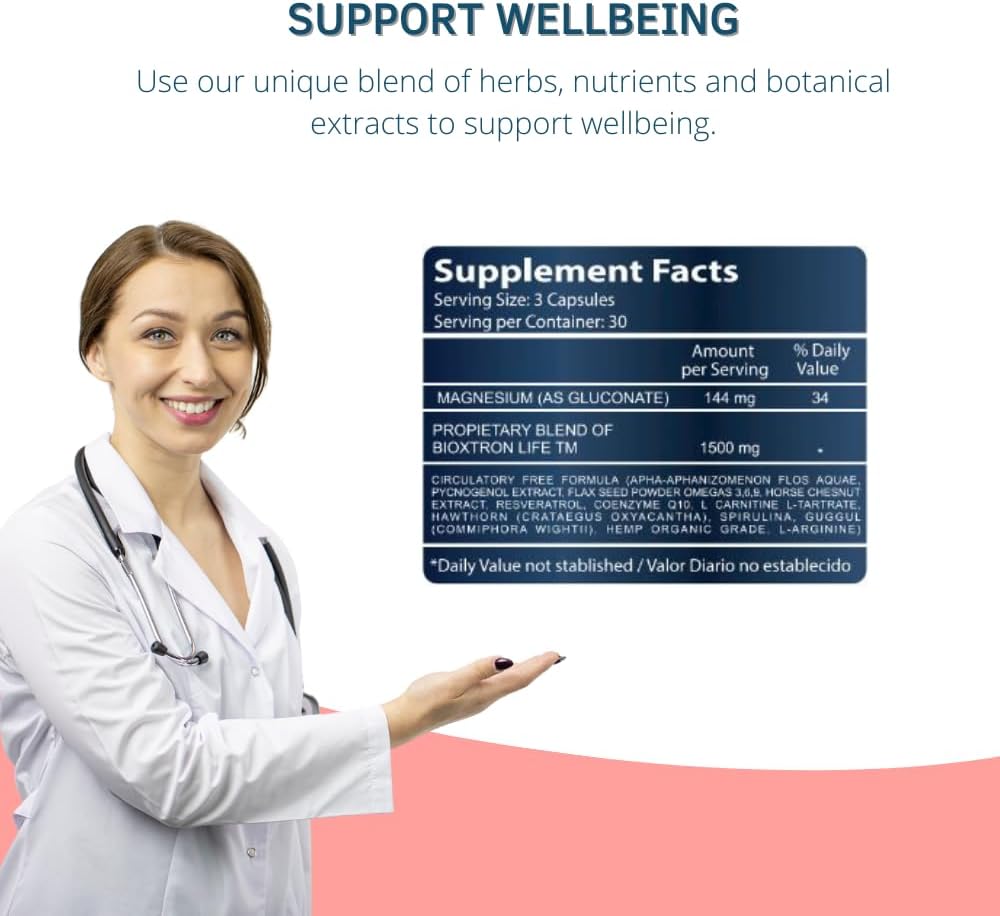 Bioxtron Life Circulacion Natural AFA Stem Cell Supplement 90 Capsules - Stem Cell Production - Supports Circulation - Energy Levels - Promotes Healthy Joint & Muscle