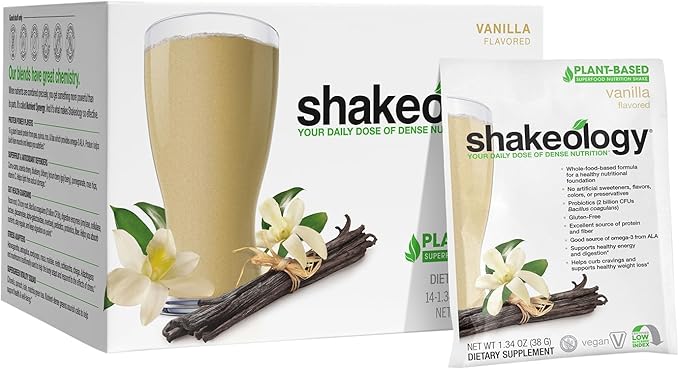 BODi Shakeology Plant-Based Vegan Protein Powder – Gluten-Free Superfood Shake with Vitamins & Minerals – Helps Support Healthy Weight Loss & Gut Health, Vanilla, 14 Individual Packets