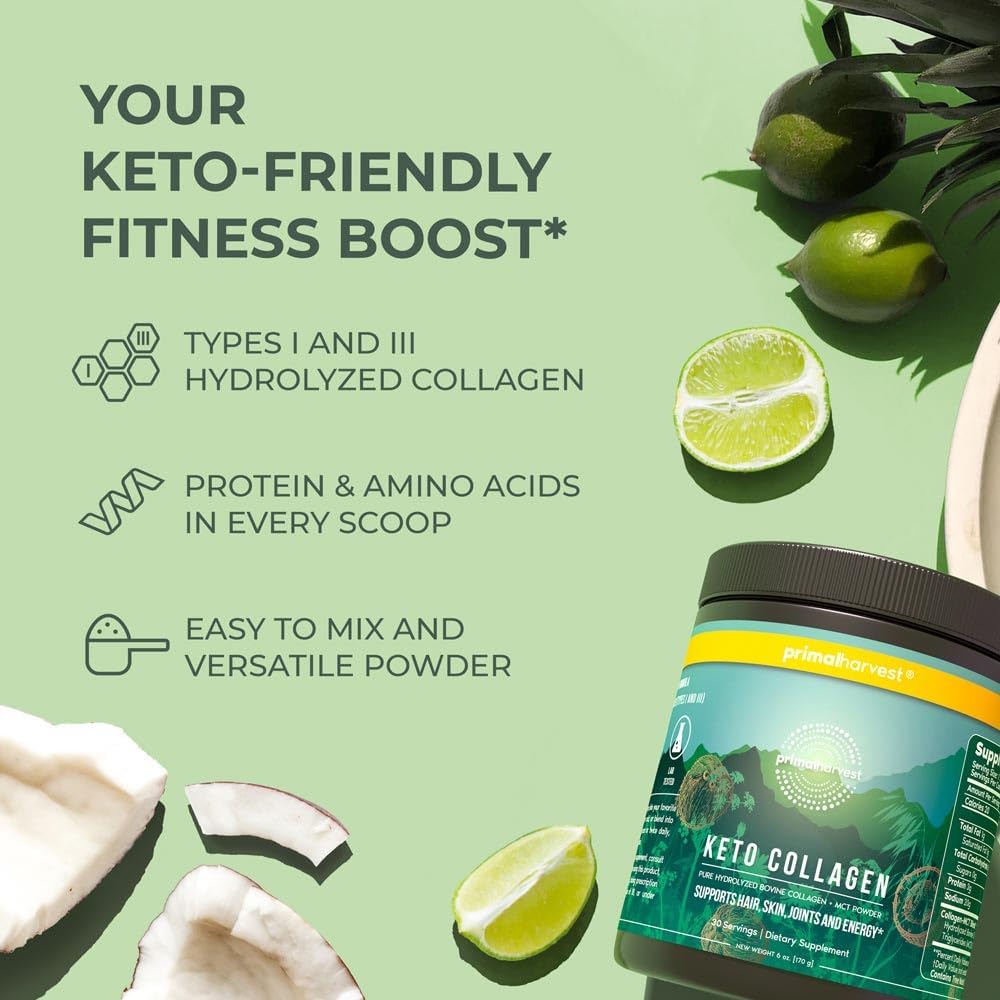 Primal Harvest Keto Collagen Powder with MCT Oil Hydrolyzed Collagen Peptides 10 oz Unflavored Paleo & Keto Friendly Protein Supplement