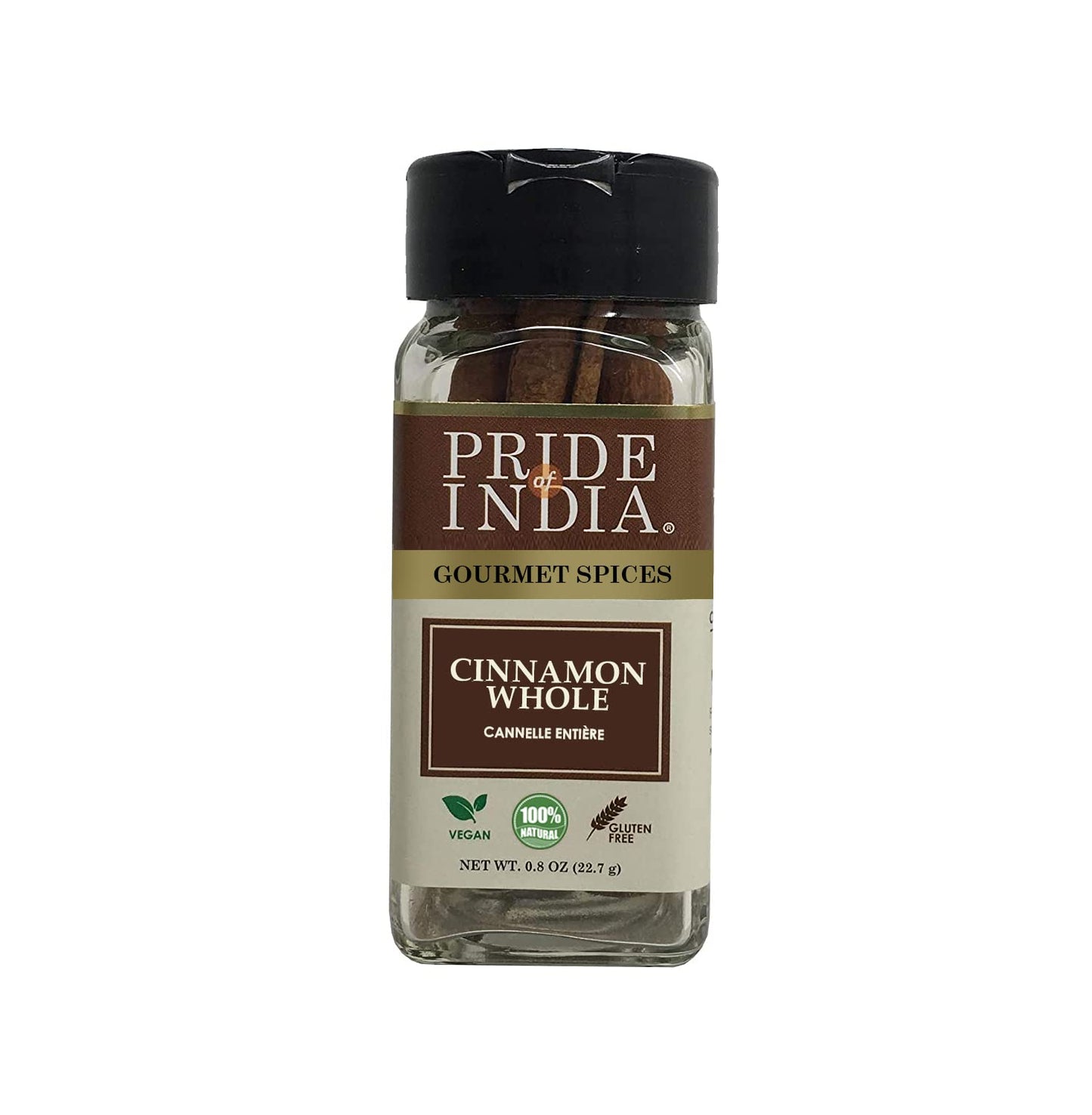Pride of India | Cinnamon Bark Whole 0.8 oz (22.67 gm) Small Dual Sifter Bottle | Freshly Sourced from India | Gourmet Whole Spice | Strong Aroma | Perfect for Cooking & Baking | Easy to Use