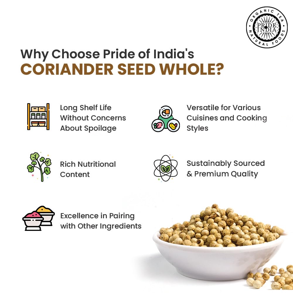Pride of India – Coriander Seed Whole – Fresh & Gourmet Indian Whole Spice – Good for Curries/Meat/Chicken – Easy to Store – 4 oz. Medium Dual Sifter