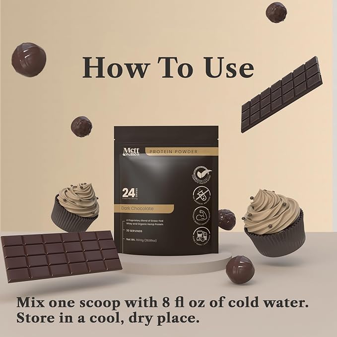 Dark Chocolate Grass-Fed Whey + Hemp Heart Protein Powder with Bovine Collagen | 24g Protein per Serving | Supports Digestion & Daily Wellness | 2.4 lbs (30 Servings)